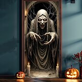 olcso Halloween ajtóborítók-Ajtófedél Kültéri bannerek Csontváz Pszichedelikus Sötét Punk Gótikus Buli Szabadtéri Felvételi hátterek Bejárati ajtó Fali veranda Lakberendezés