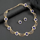 abordables Conjuntos de joyas-Juego de Joyas 2 Cromo Pendientes Collare Mujer Elegante Vintage Moda Estilo retro Clásico Redondo Conjunto de joyas Para Boda Fiesta Invitado a la boda