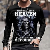voordelige schedel &amp; botten-Voor heren Doodskoppen T-shirt Lange mouw T-shirt 3D-afdrukken Strakke ronde hals Overhemd Modieus overdreven Straat Casual Dagelijks Zwart blauw Paars Herfst Winter Kleding S M L XL XXL XXXL