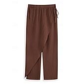 cheap Retro-Men's Linen Pants Trousers Summer Pants Drawstring Elastic Waist Straight Leg Plain Comfort Breathable Full Length Casual Daily Holiday Vacation Fashion White Brown Micro-elastic