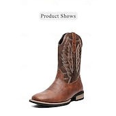 levne Cowboy &amp; Western Boots-Pánské kovbojské boty - jezdecké boty ve westernovém stylu do poloviny lýtek, odolná klasická westernová obuv pro ležérní ranč, rodeo a každodenní kovbojský outfit