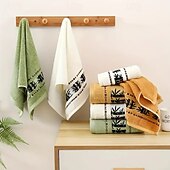 abordables Accessoires pour salle de bains-Ensemble de 2 serviettes de bain en bambou, serviettes douces à motif de feuilles pour un usage domestique, cadeau idéal pour les amis, serviettes luxueuses et absorbantes en fibre de bambou