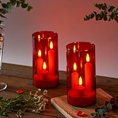お買い得  キャンドルライト-2個アクリルフレームレスキャンドルライトバッテリー駆動キャンドルスタンドライトウェディングパーティーファミリーディナーの雰囲気ホリデー装飾用