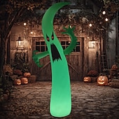olcso Halloween szabadtéren-1 db 2,96 m / 9,71 láb halloweeni szellem rgb led lámpával pvc felfújható levegő modell aaa elemes távirányítóval kültéri udvari gyep kerti parti halloween fesztivál hangulat dekorációs világítás