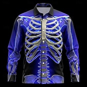 economico Modello 3D-Costumi da Uomini Scheletro Neon Glow Camicia Button Up Camicia Maniche Lunghe Stile Punk Goth Scuro All&#039;aperto Vacanze Estate Primavera Colletto Stampa 3D Camicie nere  viola oro