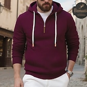 baratos Moletom com capuz de lã-Homens Moletom Moletom com capuz Moletom de lã Adamascado Preto Branco Vinho Azul Marinha Com Capuz Tecido Patchwork Desportos e Ar livre Casual Diário Roupa de rua Legal Roupa de Esporte Inverno