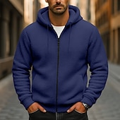 economico Felpa con cappuccio in pile-Per uomo Felpa con cappuccio Felpa con cappuccio a zip intera Felpa con cappuccio in pile Nero Blu marino Cachi Grigio Con Cappuccio Semplice Con zip Sport &amp; Outdoor Casuale Quotidiano Streetwear
