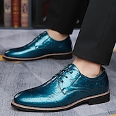 baratos Sapatos Oxford-sapatos sociais masculinos de verniz azul-petróleo brilhante com cadarço – calçados formais elegantes para casamentos e eventos empresariais