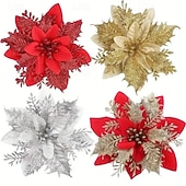 Недорогие Венки, Гирлянды и Декорации-20 искусственных рождественских цветов пуансеттии с двухслойной розовой окантовкой, 5,9 дюйма, сверкающие рождественские цветочные украшения для венков, рождественской елки, свадеб и праздничного