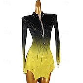 ieftine Rochii de patinaj artistic-Rochie de Patinaj Artistic Pentru femei Fete Πατινάζ στο πάγο Rochii Albastru Negru / Galben Peteci Deschide Înapoi Plasă Spandex Înaltă Elasticitate Antrenament Profesional Competiție Ținută Patinaj