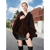 billige Pelssjal-Pelssjal Plus Size Curve Hold Varm Ermeløs Flaggermusermer Polyester Bryllup Wrap Med Ren Farge Til Spesiell Leilighet Høst vinter