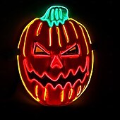 olcso Halloween kellékvilágítás-1 db 28 * 21 cm-es halloweeni led hidegfényű tökfej horror led világító maszk beltéri és kültéri csapattánc tökfej dekoratív kellék AA elemdoboz