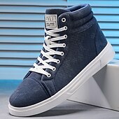 baratos Botas de cano curto-tênis masculino de cano alto em tecido marrom, calçado casual confortável com cadarço para escola, viagens e atividades ao ar livre