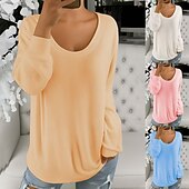 billige Plain t-skjorte-Dame Bluse عادي Fritid Vanlige topper Gul Rosa Blå Beige Vår Høst
