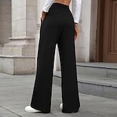 abordables Pantalon droit-Femmes Slacks Droit Streetwear Occasionnel Longueur complète Naturel Uni Avec Poches Conception à cordon élastique Doux Fête Tenue quotidienne Week-end Rouge bordeaux Jacinthe Noir Vert Véronèse