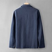 billiga Herrars klassiska kavajer-Herr Linne blazer Kavaj Företag Cocktailfest Bröllopsfest Mode Ledigt Vår Höst Linne- / bomullsblandning Slät Ficka Knappar Bekväm Enkelknäppt Blazer Marinblå Aprikos Grå