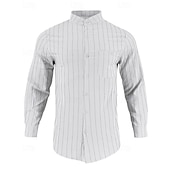 economico Camicie di lino-Per uomo Camicia Camicia di lino Camicia casual Camicia con Bottoni Camicia di cotone A righe Vacanza Camicia hawaiana Nero Bianco Blu reale Cachi Manica Lunga Colletto alla coreana Primavera Autunno