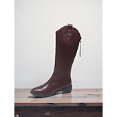 abordables Bottes de cheval-Bottes d&#039;équitation pour femmes jusqu&#039;aux genoux avec languettes de traction, design confortable à enfiler à talon bas, chaussures de mode de style western classique pour une tenue décontractée