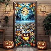 billige Halloween dørdeksler-Halloween Dørdeksel Utendørs bannere Gresskar Flaggermus 3D Psykekdelisk Party Utendørs Bakgrunner for skyting Inngangsdør Veggveranda Dekorasjoner Vegg Dør Bakgrunn