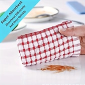 economico Utensili e gadget da cucina-Confezione da 10 panni per la pulizia della cucina a quadretti grandi: assorbenti, riutilizzabili, in poliestere, nei colori rosso, blu, giallo &amp;arancione per lavandino, tavolo &amp;uso esterno