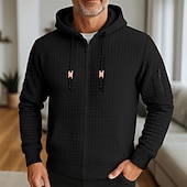 abordables sweats à capuche basiques pour hommes-Homme Sweat à capuche Sweat à capuche zippé intégral Sweat à capuche gaufré Rouge vin Noir Blanche Vert Véronèse bleu marine À capuche Uni Fermeture éclair Texturé Sport &amp; Loisir Occasionnel Quotidien