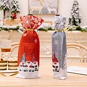 levne Stol a jídelní dekor-2 ks vánočních krytů na lahve vína s trpaslíky, sáčky na lahve vína s motivem sněhové vločky s motivem Rudolfa a lesního bezu, sváteční obaly na lahve vína