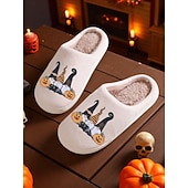baratos Para mulheres-Pantufas femininas de gnomo para Halloween com forro de pelúcia - chinelos confortáveis para casa com estampa de abóbora e chapéu de bruxa para o outono, casais e presentes de Natal