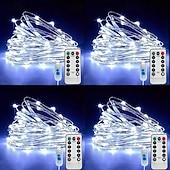 economico Striscie luci USB-4 pezzi 10 m/33 piedi 100 fasci di luci a LED per Halloween Natale San Valentino festa di nozze stringa di luci in filo di rame per interni ed esterni spina USB telecomando a 8 funzioni IP44