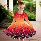 billiga 3D Shining Vision Klänning-Flickor 3D Blomma Klänning Långärmad Sommar Vår Semester Dagligen Helgdag Prinsessa Skön Ljuv Barn 4-12 år Vardagsklänning A linjeklänning Knälång Normal