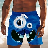 abordables Retro Vintage &amp; Ética-Hombre Dibujo 3D Cara de la sonrisa Ojos grandes Boxers de Natación Pantalones de Natación Pantalones de Surf Media cintura Gracioso Exterior Vacaciones Uso Diario Bolsillos laterales Forro de malla