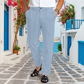 abordables Vacances-Homme Dress Pants works Pantalons en Lin Pantalons Pantalon d&#039;été Pantalons Amples Avec Poches Jambe Droite Rayé Confort Respirant Longueur complète Vacances Quotidien Fête Vacances Hawaïen Noir