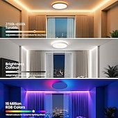 זול אורות חכמים לבית-גוף תאורת תקרה חכם RGB LED 2700lm עובד עם Alexa 2700k-6500k גוף תאורה להתקנה שטוחה צבעים DIY WiFi ניתן לעמעום גוף תאורה סביבתי נמוך לחדר שינה, סלון, מסיבה