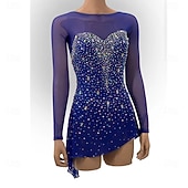 Figure Skating Dress Women's Girls' Ice Skating Dress Royal Blue Open Back Asymmetric Hem Mesh High Elasticity Training Competition Skating Wear Classic Crystal / Rhinestone Long Sleeve Ice Skating Figure4