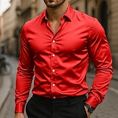 economico Camicie in raso da uomo-Per uomo Camicia Come la seta Camicia in raso Camicia elegante Camicia casual Camicia con Bottoni Semplice Formale Affari Nero Bianco Giallo Rosa Manica Lunga Bavero Primavera &amp; Autunno Tutte le