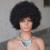 abordables Perruques sans bonnet-Perruque courte bouclée afro 1b# fabriquée à la machine, 10 pouces, pour femmes noires