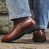 baratos Botas de equitação-Botas altas de montaria masculinas de couro marrom com padrão de crocodilo – calçado equestre elegante de cano alto para passeios a cavalo, eventos de fantasias e trajes de estilo vintage