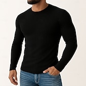 herr t-shirt med smal passform ribbad stickad t-shirt långärmad rund hals vår höst alla årstider enfärgad texturerad stickning modedesigner grundläggande stickning semester gata casual svart vit blå billiga Ribbstickad T-shirt-herr t-shirt med smal passform ribbad stickad t-shirt långärmad rund hals vår höst alla årstider enfärgad texturerad stickning modedesigner grundläggande stickning semester gata casual svart vit blå