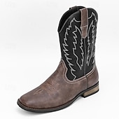 billiga Cowboy &amp; Western Boots-herr western cowboystövlar med fyrkantig tå slip-on halvhög vad ridstövlar avslappnade lantliga skor för dagligt bruk