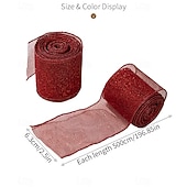 abordables Emballage cadeau-3 rouleaux de ruban de Noël câblé, nœud décoratif à faire soi-même, ruban de satin en maille rouge, décoration de boîte cadeau, fournitures d&#039;artisanat de vacances, ornement d&#039;arbre de Noël et