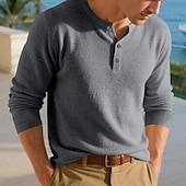 levne základní trička-Pánské Tričko Tričko Henley Trička Tričko Top Dlouhý rukáv Henley Jaro Podzim Bez vzoru Módní Designové Základní Knoflíky Dovolená ulice Jdeme ven Bílá Top tričko pro muže