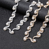 abordables Conjuntos de joyas-Juego de Joyas 2 Perla Cromo Pendientes Collare Mujer Elegante Vintage Moda Estilo retro Clásico Conjunto de joyas Para Boda Fiesta Invitado a la boda