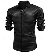 economico Camicie in raso da uomo-Per uomo Camicia Come la seta Camicia in raso Camicia elegante Camicia casual Camicia con Bottoni Semplice Matrimonio Doccia Nero Bianco Rosso Blu reale Manica Lunga Bavero Primavera &amp; Autunno Tutte