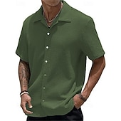 economico camicia da uomo con bottoni-Per uomo Camicia Camicia Estiva Camicia casual Camicia da Spiaggia Camicia con Bottoni Marrone Scuro Nero Bianco Verde chiaro Rosa Manica Corta Semplice Bavero Vacanza Camicia hawaiana Abbigliamento