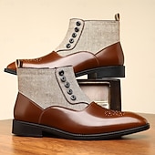 preiswerte Kleiderstiefel-Herren-Stiefeletten aus Stoff und Kunstleder mit Fischgrätenmuster und Knopfleiste – formelle Schuhe im Vintage-Stil für geschäftliche und legere Anlässe