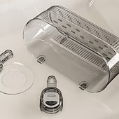 billige Lagring og oppbevaring-Oppbevaringsstativ med sugekopp og dreneringshull, veggmontert organizer for hjemmebad, slitesterk sugekoppholder, stor kapasitet, oppbevaringsstativ for toalettartikler