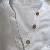 billiga Enkla blusar-Dam Skjorta Texturblus Linneinspirerade skjortor Blus Knappar Slät Modern Ledigt Långärmad V-hals Vanliga toppar Helgdag Utekväll Vit Ljuslila Kaki Ljusblå Höst