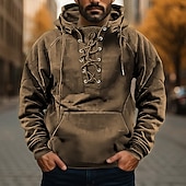 economico felpe con cappuccio da uomo di base-Per uomo Felpa con cappuccio Nero Verde militare Blu Cachi Grigio Con Cappuccio Semplice Allacciato Tasca Sport &amp; Outdoor Quotidiano Ferie Poliestere Streetwear Essenziale Casual Primavera Autunno