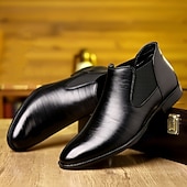 halpa Juhlakengät-Miesten laivastonsiniset chelsea-saappaat, klassinen slip-on-malli, tyylikkäät aitoa nahkaa olevat juhlasaappaat yritys-, toimisto- ja juhlatilaisuuksiin.