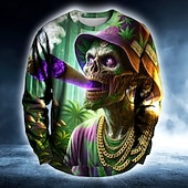 levne Gothic a lebka-Halloween Pánské Čert List plevele Mikina Punk Večírek Tričkový Dovolená Tmavě zelená Trávová zelená Výstřih ke krku 3D Celý rok Návrhář