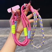 baratos Cordões de telefone e pulseiras-Nova corda longa, elegante e versátil para pendurar telefone, corda diagonal colorida com emenda dupla de dopamina, corda longa de emenda transversal